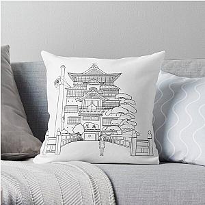 Spirited Away Bathhouse with Chihiro but a simple line drawing Throw Pillow RB2907
