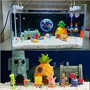 Spongebob Anime Cartoon Home Decorations Resin Pineapple House Aquarium Fish Tank Figure Toy