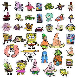 Cartoon SpongeBob Patrick Star Pin Badge On Backpack