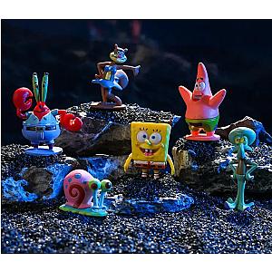 6pcs/set SpongeBob SquarePants Anime Figures Sandy Patrick Star Squidward Tentacles