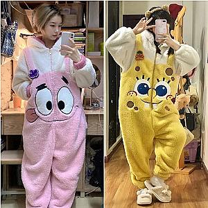 Spongebob Squarepants Patrick Star Coral Plush Pajamas Cute One Piece Home Thickening Set