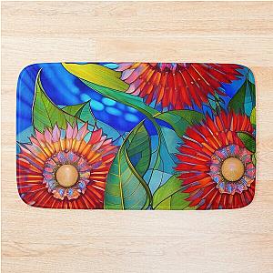 Red Stained Glass Flowers Bath Mat