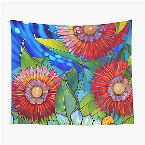 Red Stained Glass Flowers Tapestry