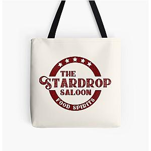 Stardew Valley Bags - The Stardrop Saloon Pub Logo | Stardew Valley | Burgundy Logo All Over Print Tote Bag