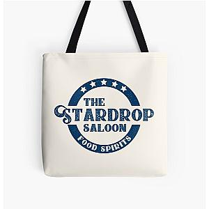 Stardew Valley Bags - The Stardrop Saloon Pub Logo | Stardew Valley | Navy Logo All Over Print Tote Bag