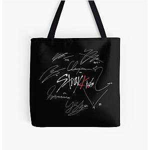 Stray Kids OT8 - Logo with Signatures (black) All Over Print Tote Bag RB1608