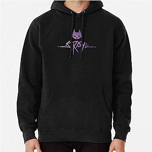 Purple Pixelated Stray Videogame Logo Pullover Hoodie