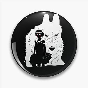 Princess Mononoke - Princess Mononoke And Wolf Illustration - Black And White Pin RB2212