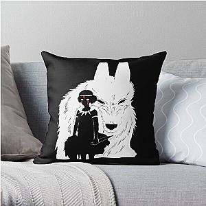 Princess Mononoke - Princess Mononoke And Wolf Illustration - Black And White Throw Pillow RB2212