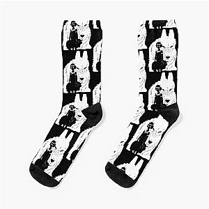 Princess Mononoke - Princess Mononoke And Wolf Illustration - Black And White Socks RB2212