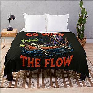 Go With the Flow – Grim Reaper & Skeleton Styx River Ride Dark Humor Design	 Throw Blanket