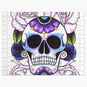 Blue Purple Sugar Skulls Jigsaw Puzzle