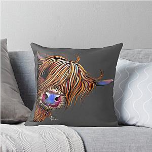 Highland Cow Scottish Sugar Lump on Grey By Shirley MacArthur Throw Pillow
