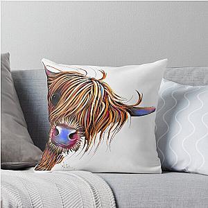 Highland Cow Print Scottish Sugar Lump by Shirley MacArthur Throw Pillow