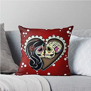 Ashes and Day of the Dead Sugar Skull Lovers Throw Pillow