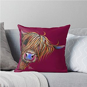 Highland Cow Print Scottish Sugar Lump on Magnenta by Shirley MacArthur Throw Pillow