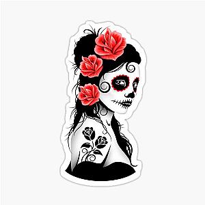 Red Day of the Dead Girl Sugar Skull Sticker