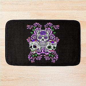 Triple Purple Floral Day of the Dead Sugar Skulls Bath Mat