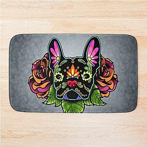 Day of the Dead French Bulldog Dog Bath Mat in Black Sugar Skull