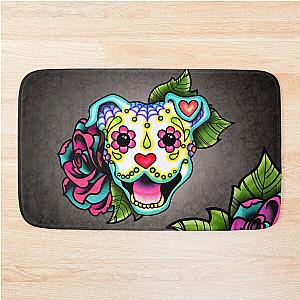 Smiling Pit Bull White Day of the Dead Pit Bull Sugar Skull Dog Bath Mat