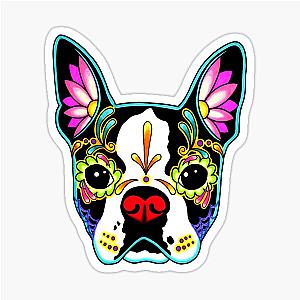 Boston Terrier in Black Day of the Dead Sugar Skull Dog Sticker