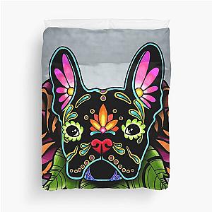 Day of the Dead French Bulldog Black Sugar Skull Dog Duvet Cover
