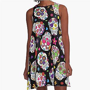 Day of the Dead Sugar Skull Pattern Dia de los Muertos A-Line Dress
