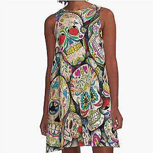 Sugar Skull Collage A Line Dress