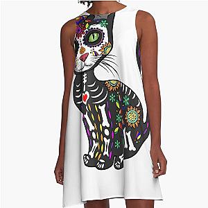 Cute Sugar Skull A-Line Dress Mexican Day of the Dead Halloween Dress