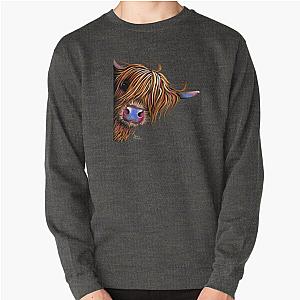 Highland Cow Print Scottish Sugar Lump on Grey By Shirle MacArthur Pullover Sweatshirt