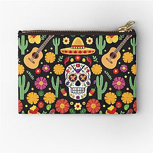 Colorful sugar skull and floral pattern zipper pouch