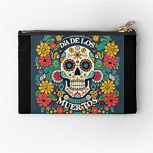Dia de los Muertos: A vibrant design inspired by the Day of the Dead featuring sugar skulls, marigold flowers and calavera masks. Zipper Pouch