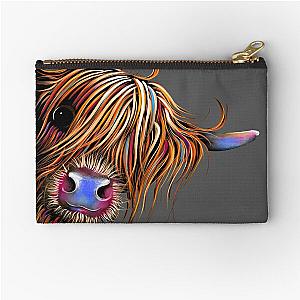 Highland Cow Print Scottish Sugar Lump On Grey By Shirley MacArthur Zipper Pouch