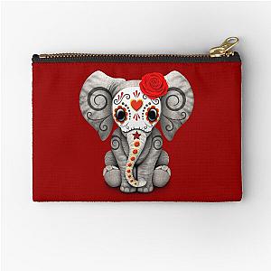Red Day of the Dead Skull Baby Elephant Zipper Pouch