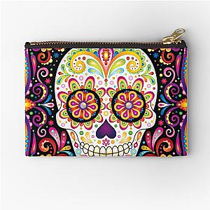 Psychedelic Sugar Skull Colorful Art by Thaneeya McArdle Zipper Pouch