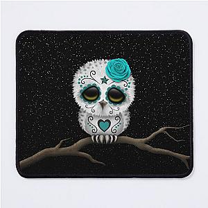 Cute Teal Blue Day of Dead Sugar Skull Owl Mouse Pad