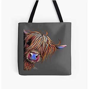 Highland Cow Print Scottish Sugar Lump On Grey by Shirley MacArthur All Over Print Tote Bag