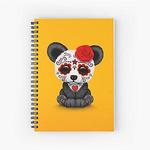 Red Day of the Dead Sugar Skull Panda on Yellow Spiral Notebook