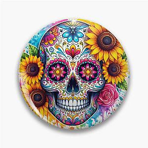 Sugar skull with sunflowers and roses Pin