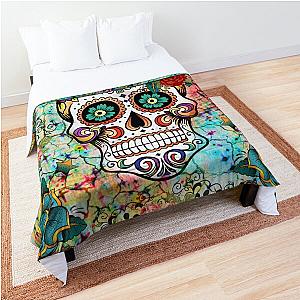 Mosaic Sugar Skull, Day Of The Dead Comforter