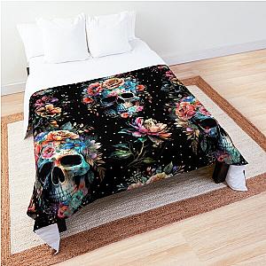 Watercolor Sugar Skulls And Flowers Comforter