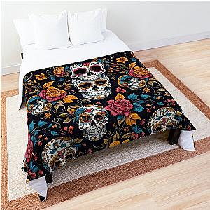 Floral Calavera - Sugar Skull and Flowers Comforter