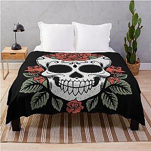 Sugar Skull with Roses Throw Blanket