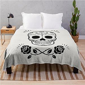 Sugar Skull With Flowers Art • White Throw Blanket