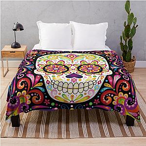 Psychedelic Sugar Skull - Colorful Art by Thaneeya McArdle Throw Blanket