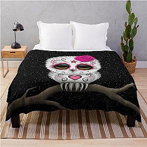 Cute Pink Day of the Dead Sugar Skull Owl Throw Blanket