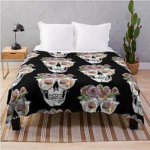 Cool hipster sugar skull with floral crown and sunglasses  Throw Blanket