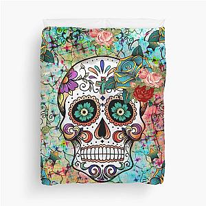 Mosaic Sugar Skull, Day Of The Dead Duvet Cover