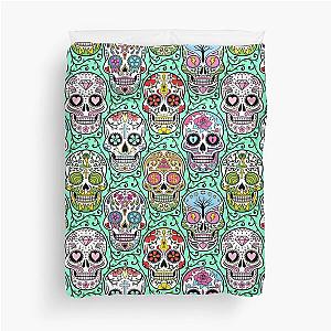 Sugar Skull Mexican Turquoise Duvet Cover