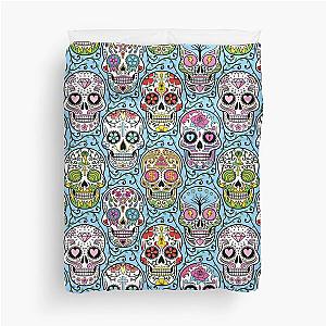 Sugar Skull Mexican Light Blue Duvet Cover